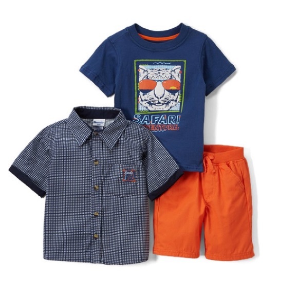 Nannette Other - Boy’s Navy & Orange Safari Adventures Shorts Set